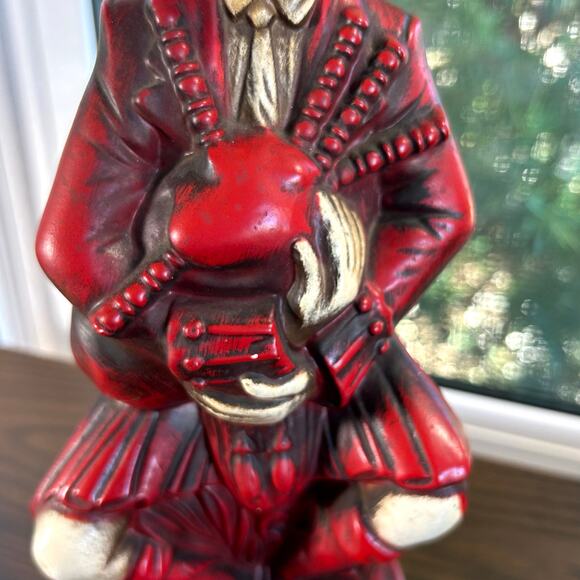 Vintage Scottish Bagpiper Figurine – Red Chalkware Musician Statue 12” Tall - Picture 6 of 16